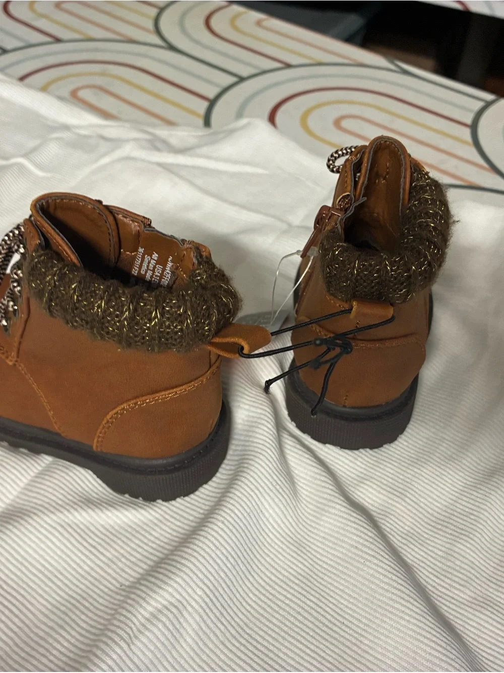 wonder nation Toddler Brown Faux-Fur Collar Lace-Up Boots